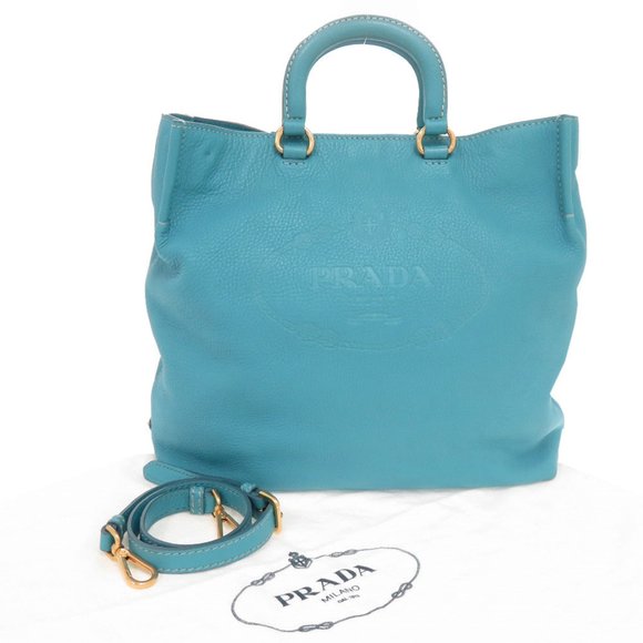 Prada BR4617 Leather Blue 2-Way Tote Bag/Shoulder Bag 0099 PRADA - Picture 2 of 10